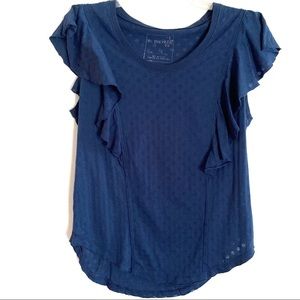 We The Free Blue Polka Dot Ruffle Tee